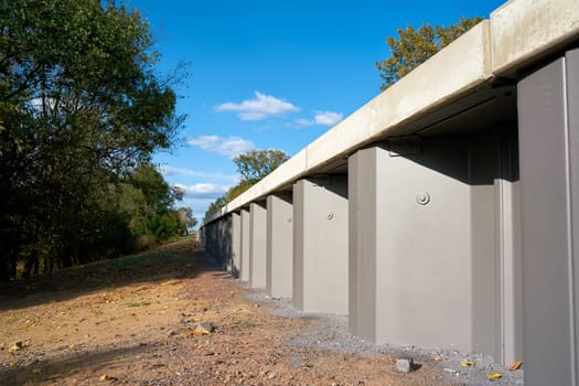 Flood protection wall on the banks of the Elbe near Magdeburg in Germany