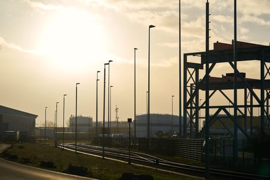 Road through an industrial area in the north of Magdeburg in Germany
