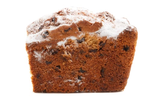 traditional cake with raisins on a white background
