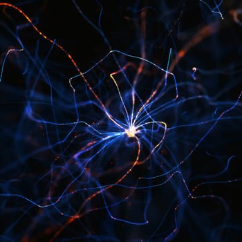 Neuronium with electric pulses. 3d illustration concept image.