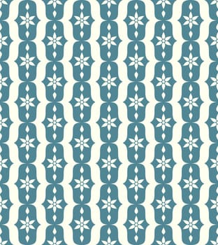 Blue vintage blossom and lobe pattern on pastel background. Retro bloom seamless pattern for ancient or old design