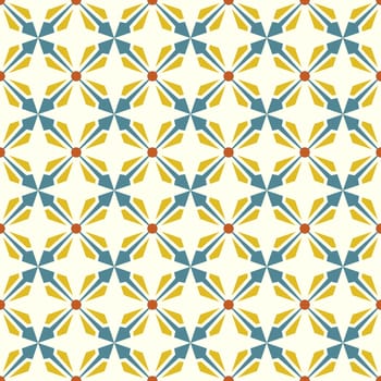Blue and yellow abstract arrow and circle in rectangle shape seamless pattern. Modern pattern for graphic or abstract design.