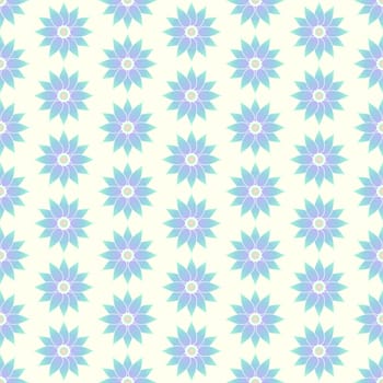 Blue sweet blossom seamless pattern on pastel background. Vintage lotus bloom for graphic or classic design.