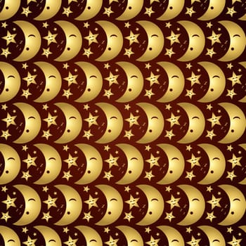 Gold Moon and star in happy mood seamless pattern. Sweet and vintage pattern style for cute or modern design