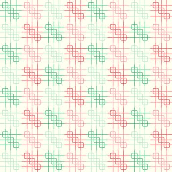 Red and green rounded corner rectangle and line seamless pattern on pastel background. Grid shape on vintage geometric style for modern or graphic design.