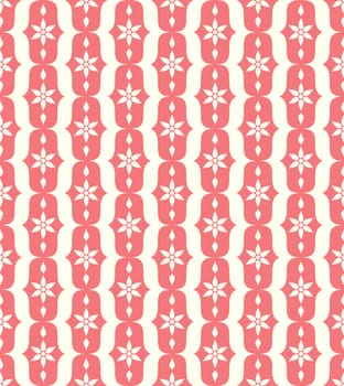 Red vintage blossom and lobe pattern on pastel background. Retro bloom seamless pattern for ancient or old design