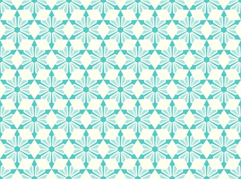 Turquoise modern star and circle and arrow shape seamless pattern. Fashionable flower for graphic or classic smart design