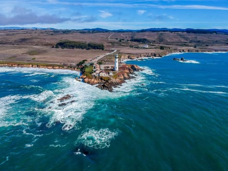 Aerial view of Pigeon Point Lighthouse in California