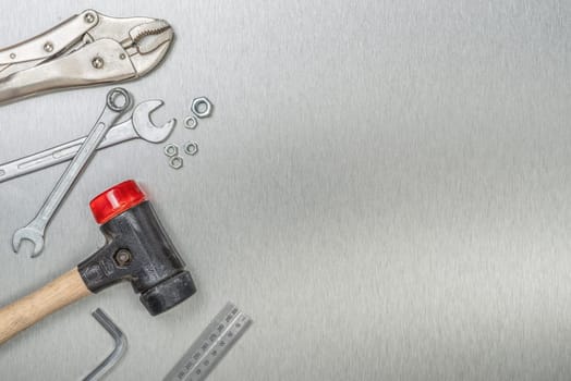 Tools on a metal background with copy space