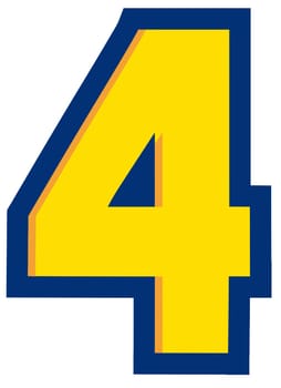 4 four number yellow blue letter illustration font