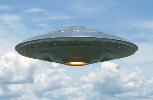 Unidentified flying object on light blue neutral background. Image with clipping path included.
