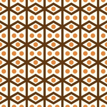 Brown rhombohedron or parallelogram pattern on pastel background. Retro rhomboid and circle seamless pattern style for classic or modern design