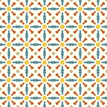 Blue and orange bone and circle pattern on pastel background. Retro and classic bone seamless pattern for vintage or old design.