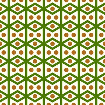 Green rhombohedron or parallelogram pattern on pastel background. Retro rhomboid and circle seamless pattern style for classic or modern design