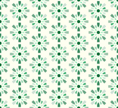 Green vintage explode and circle pattern on pastel background. Sweet symmetry cracker seamless pattern for modern or graphic design