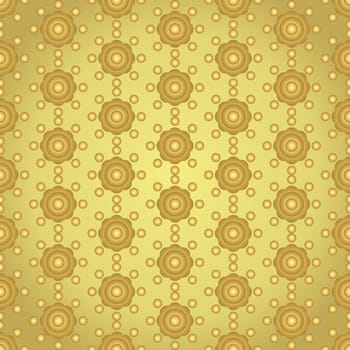 Gold sweet flower and circle pattern on pastel background. Vintage blossom and dot seamless pattern style for cute or modern design.