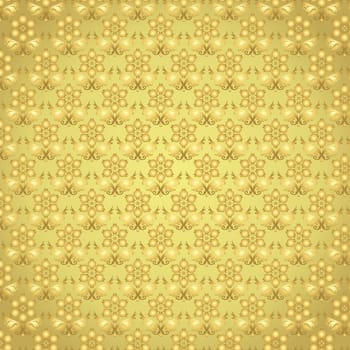 Gold vintage bloom pattern on pastel background. Retro and classic blossom pattern style for old or sweet design