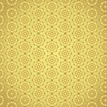 Gold blossom pattern on pastel background. Sweet vintage bloom pattern style for retro or modern design