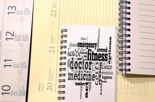 Doctor word cloud collage over notepad background