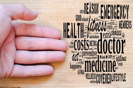 Doctor word cloud collage over wooden background