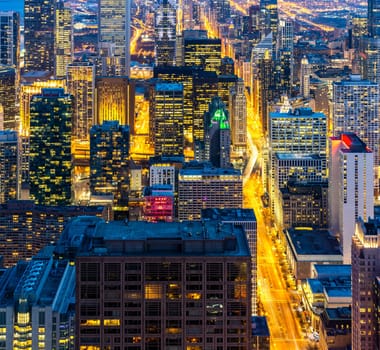 Aerial view of Chicago Skylines building at Chicago downtown in Chicago City Illinois USA. Looking to the south of Chicago.