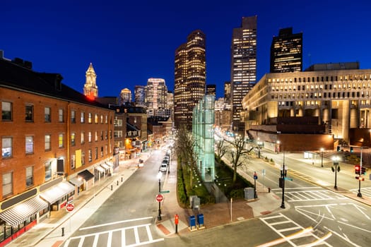 Boston Downtown cityscape with skylines building sunset at Boston city, MA, USA.