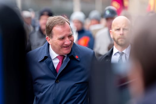 UMEA, SWEDEN - MAY 1, 2019 - Stefan Löfven Prime Minister of Sweden walking through the streets on 1st of May parade in Umeå.