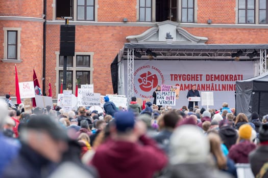 UMEA, SWEDEN - MAY 1, 2019 - Stefan Löfven Prime Minister of Sweden making a speach outside the town house in Umeå.