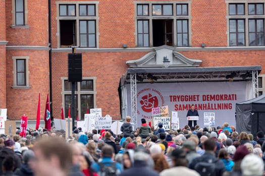 UMEA, SWEDEN - MAY 1, 2019 - Stefan Löfven Prime Minister of Sweden making a speach outside the town house in Umeå.