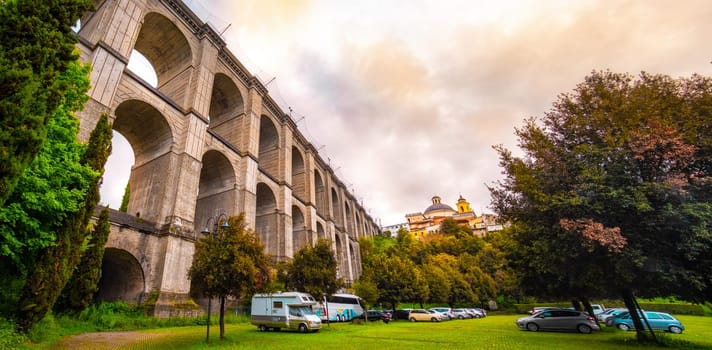Ariccia panoramic bridge horizontal from Bernini parking  - Rome suburb in Lazio - Italy .