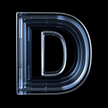 Transparent x-ray letter D. 3D render illustration on black background