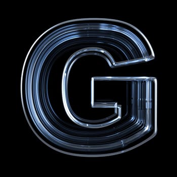 Transparent x-ray letter G. 3D render illustration on black background