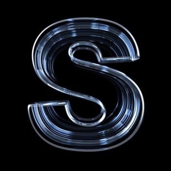 Transparent x-ray letter S. 3D render illustration on black background