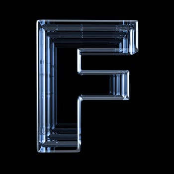 Transparent x-ray letter F. 3D render illustration on black background