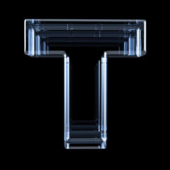 Transparent x-ray letter T. 3D render illustration on black background