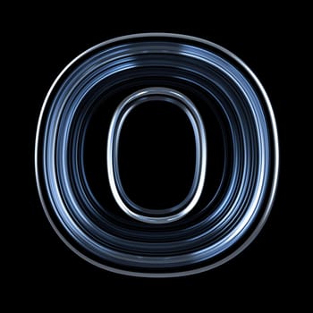 Transparent x-ray letter O. 3D render illustration on black background