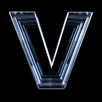Transparent x-ray letter V. 3D render illustration on black background