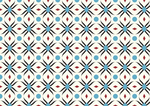 Black modern and sweet blossom and rhomboid and circle pattern on pastel background. Vintage and modern bloom pattern style for classic or retro design