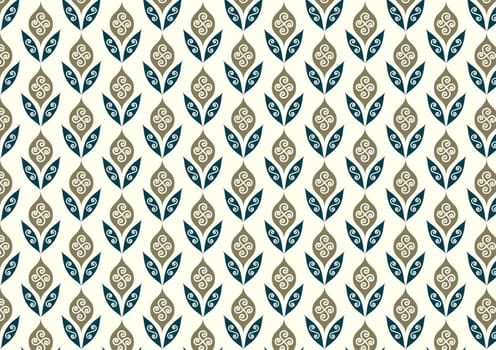 Dark green vintage and old age blossom and leaves pattern on pastel background. Classic bloom and leaves seamless pattern style for old design