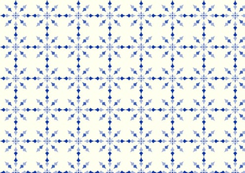 Blue retro blossom and circle and modern arrow pattern on pastel background. Modern and vintage bloom pattern style for classic design