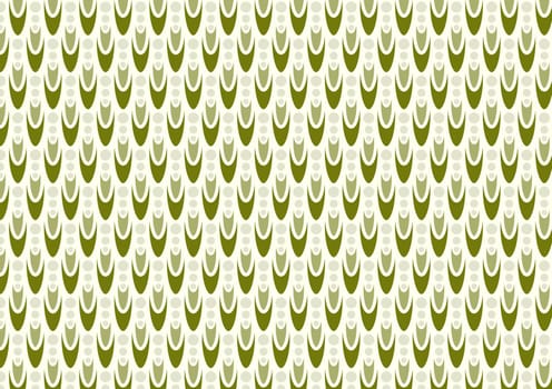 Dark Green boomerang or curve shape and circle pattern on pastel background. Abstract and vintage pattern style for modern and classic design