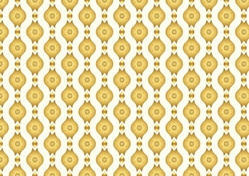 Gold Vintage blossom and leaves and lobe pattern on light yellow background. Classic bloom seamless pattern style for old design or ancient work