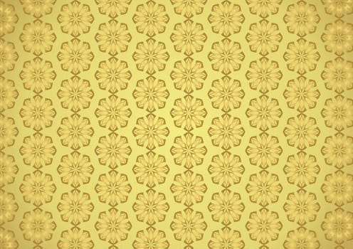 Gold Vintage or old blossom and leaves pattern on pastel background. Classic bloom pattern style for design