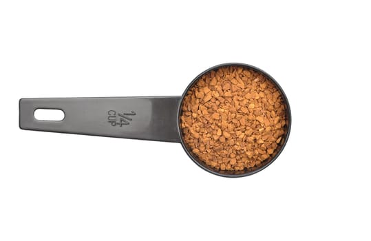 Instant Coffee with measuring spoon on white background