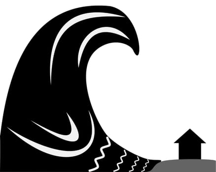 Illustration Tsunami und Küste