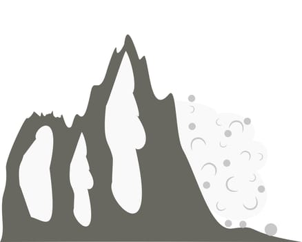 Avalanche at mountainside on white