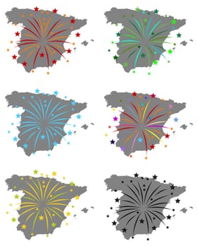 Karten von Spanien mit Feuerwerk