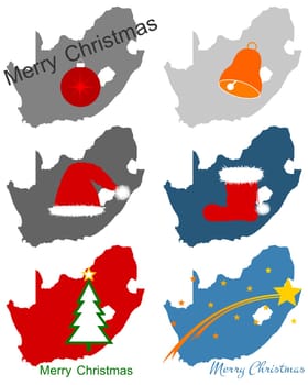 Karten von Südafrika mit Weihnachtssymbolen