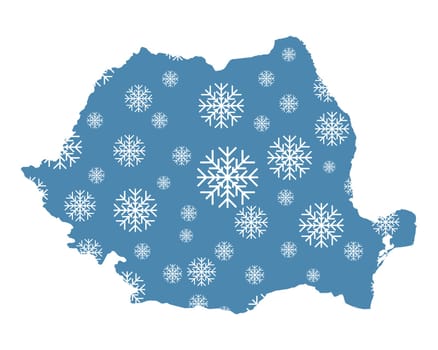 Map of Romania with snowflakes
