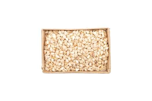 Sesame in small carton on white background
